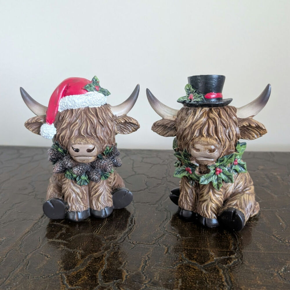 2026 Hobby Lobby Christmas Highland Cow Santa Holly Pinecone Wreath Set of 2